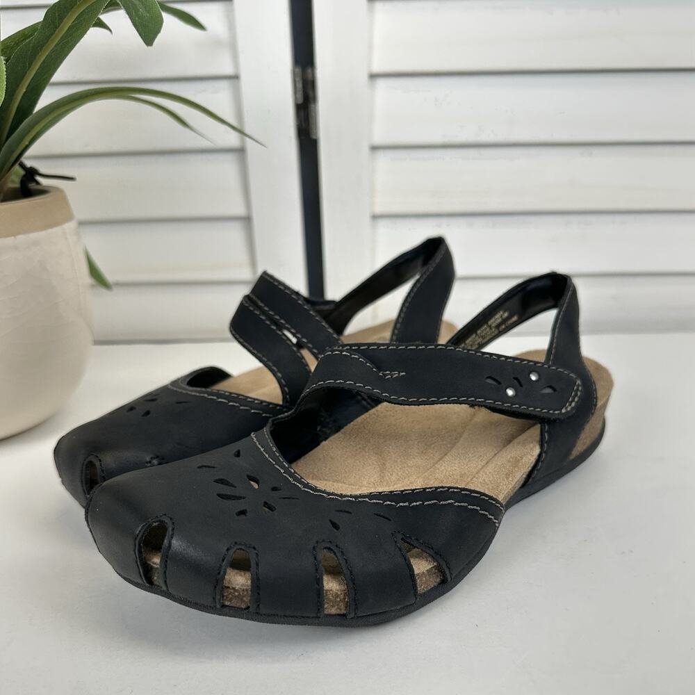 Earth Origins Bosk Brenda Black Vegan Sandal Ankle Strap Comfort‎ Shoe Size 6M